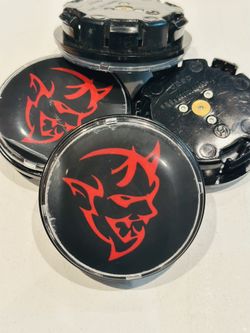 Floating LED Dodge Demon Center Caps In Red