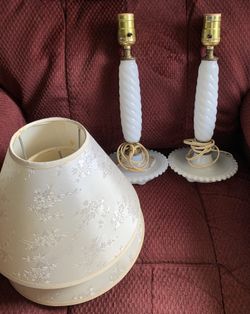 Two vintage milk glass lamps