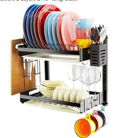Hanging Wall Mounted Dish Drying Rack, Cutting Board Rack*1, Hook*4, Drain Tray*2, Apartment & RV Wall Mounted Dish Rack, Small Kitchen & Clean Counte