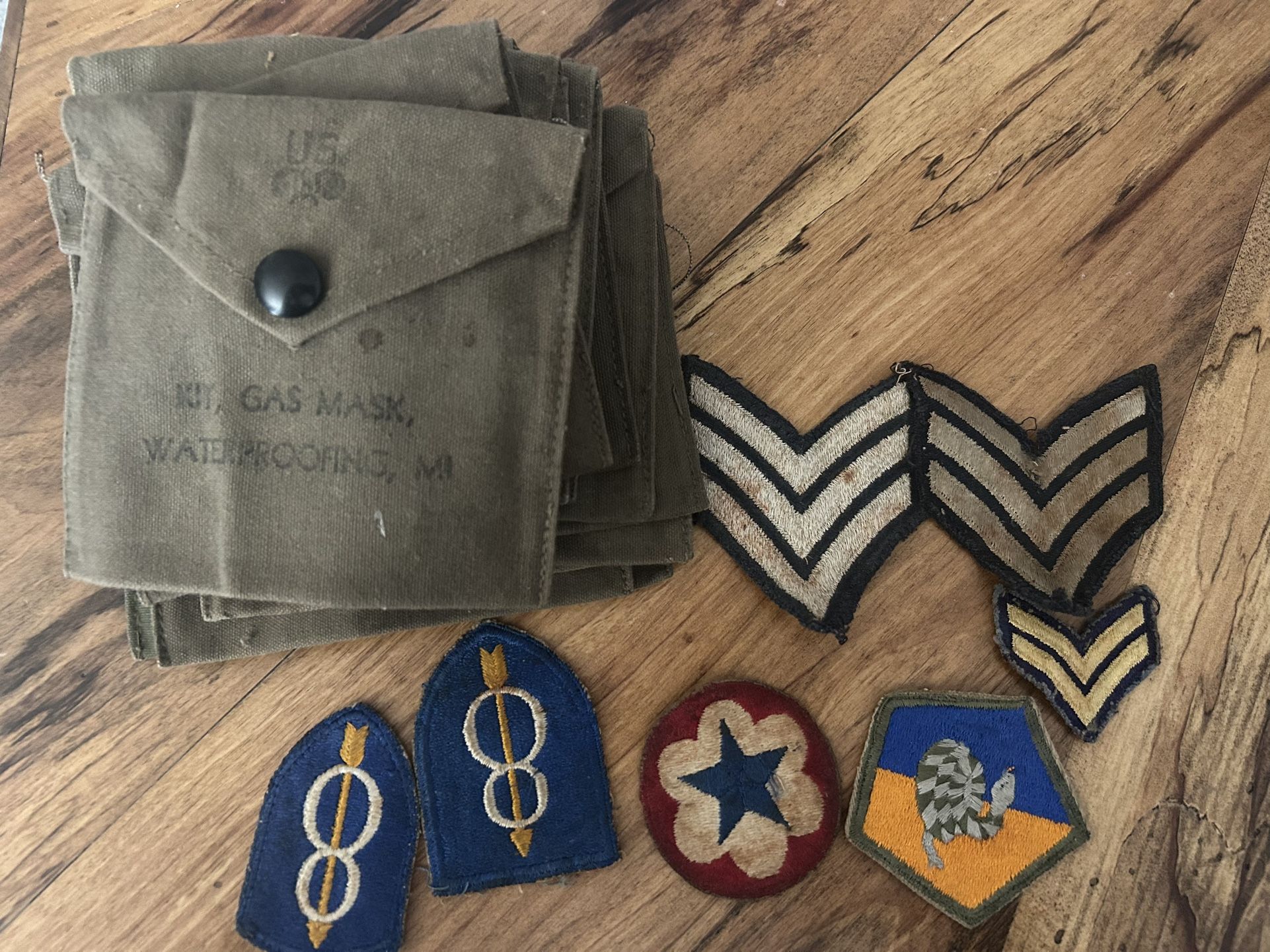 Original WW2 US Army Kit Gas Mask Waterproofing M1 OD Canvas Case Empty Plus Patches.