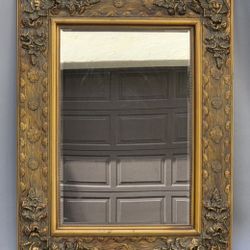 LARGE ORNATE HEAVY VINTAGE BEVELED GLASS GILTWOOD MIRROR