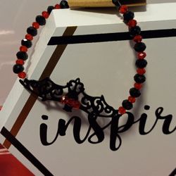 Red And Black Crystal Beaded Bat Bracelet 