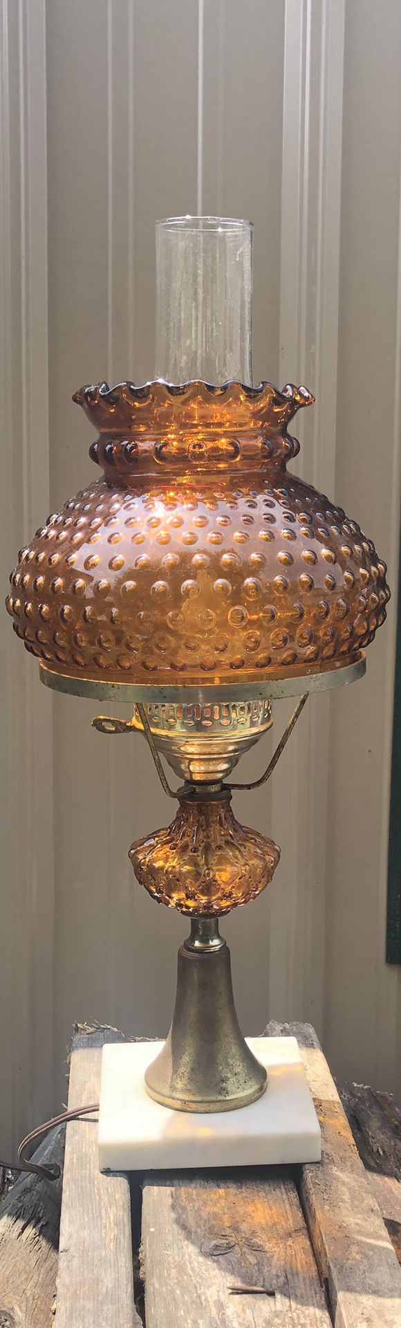 Vintage Amber Hob Nob Hurricane Lamp