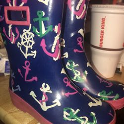 Gymboree Youth Rainboots Navy WTH Anchors Size 10C