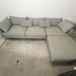 *DELIVERY* Grey West Elm Halsey 3 Piece Sofa With Attachable Ottoman 