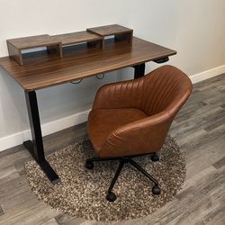 Work Station with Desk, Chair, Rug, additional shelf