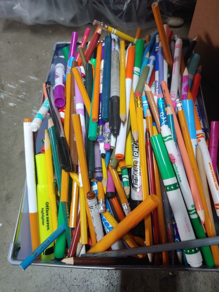 Bin Of Pencils, Pens, Etc