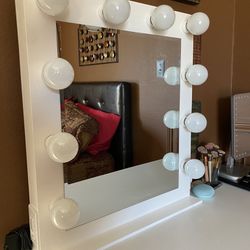 White Vanity Mirror, White Desk, And Stool