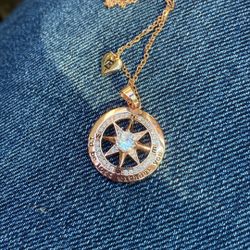 Compass Necklace 18k gold filled sterling silver with cubic zirconia gems “I’d be lost without you”