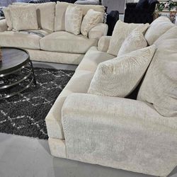 Lamar Cream Sofa and Loveseat Livingroom Set, Furniture