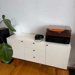 White West Elm Console Cabinet in mid-century styling