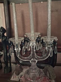Crystal Glass 3-Arm Candelabra with Prism Drops