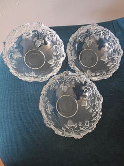 Set of 3 Clear Glass Bowls with Floral Relief