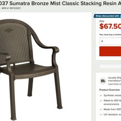 Grosfillex  Sumatra Bronze Mist Classic Stacking Resin Armchair