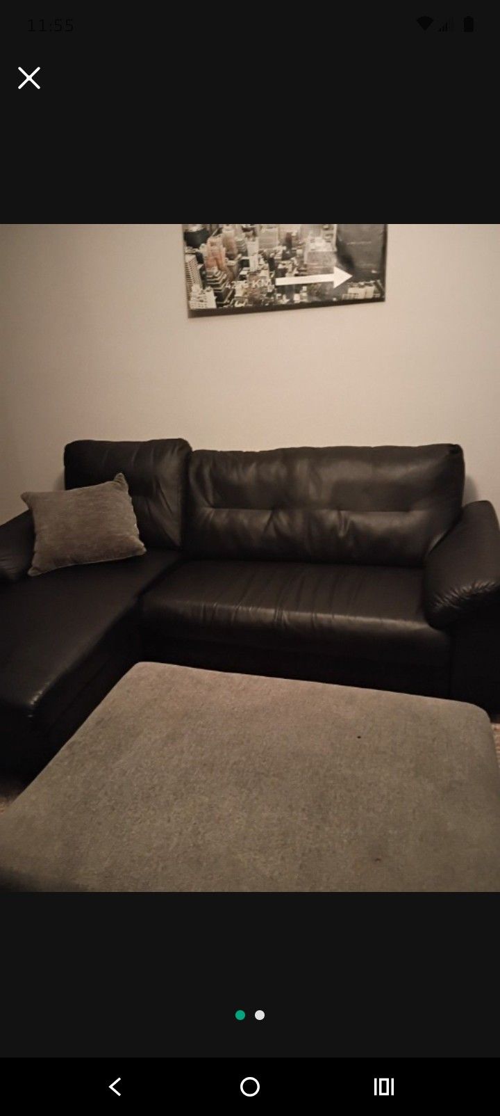 SMALL BLACK FAUX LEATHER SECTIONAL