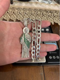 925 Silver Figaro Chain with a San Judas pendant