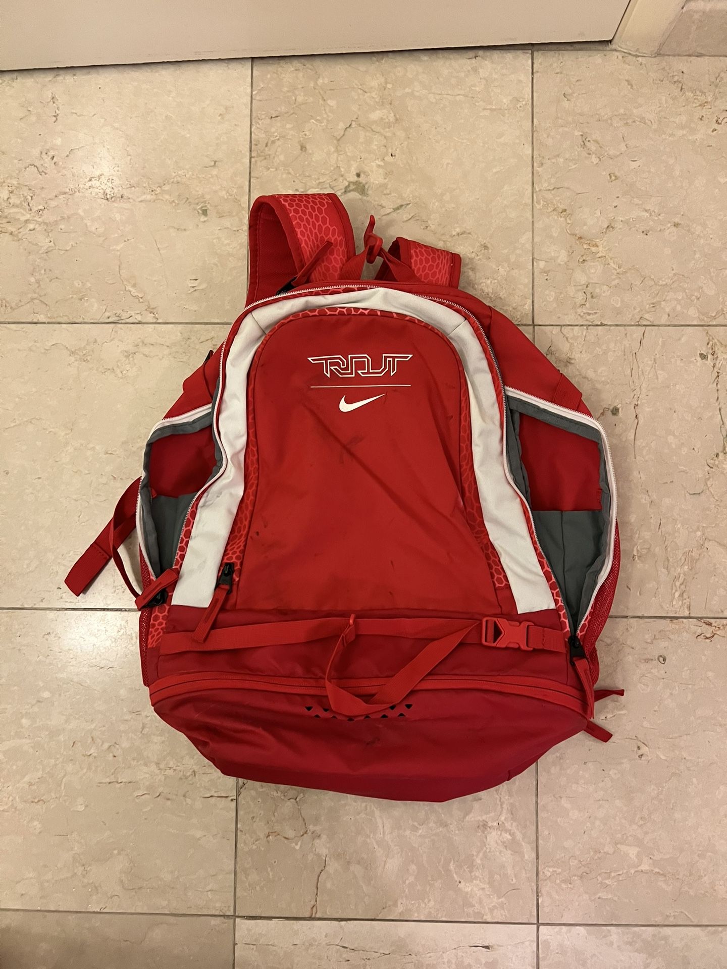 Red Nike Softball Backpack + Black Adidas Duffle Bag