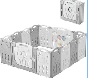 Albott Baby Playpen, Upgraded 14 Panels Foldable Baby Fence with Game Panel and Safety Gate, Adjustable Shape, Portable Play Yards for Children Toddle