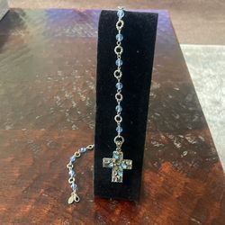 Adjustable Blue Cross beaded necklace.