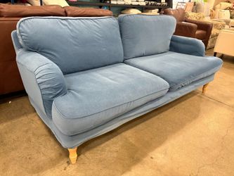 IKEA Berry Blue English Roll Arm Sofa with Light Wood Legs