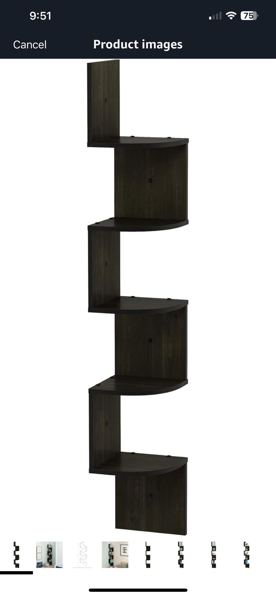5-Tier Wall Mount Corner Shelf, Espresso Floating