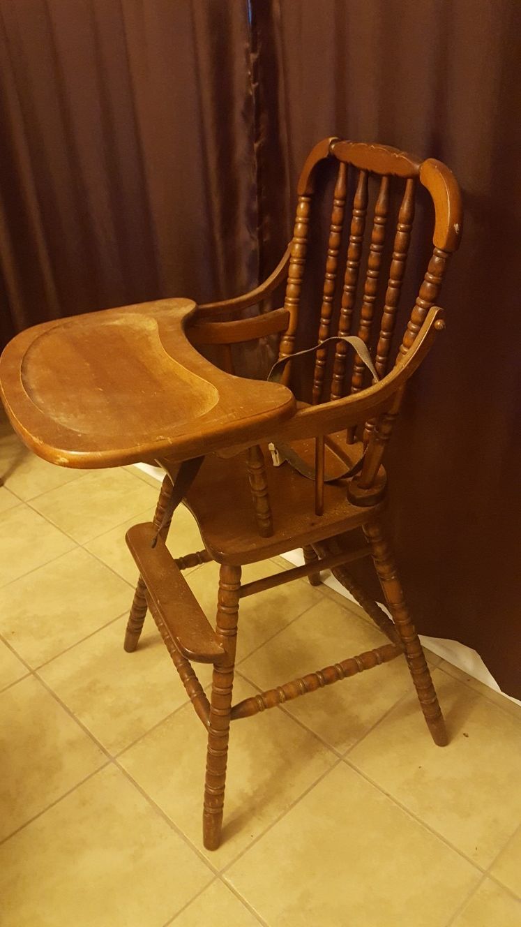 Vintage 30 year old wooden high chair