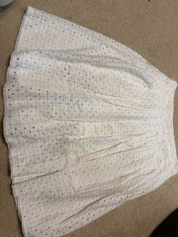 White Eyelet Lace Flared Skirt