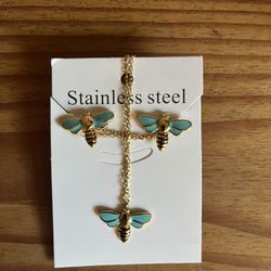 Bee Necklace & Earrings - Stainless Steel