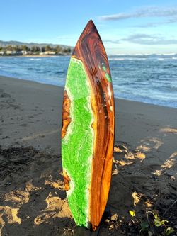 Surfboard Art 66 inches green epoxy ocean scene