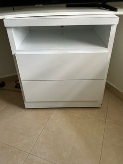 White Nightstand with Drawers and Open Shelf