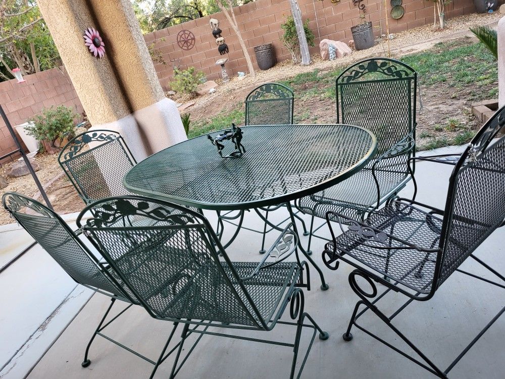 Metal Patio Furniture Table Chairs 6 Perfect Heavy Large Green