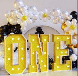 Marquee Letters Gold Birthday Decorations: 2.3FT Large Light Up Letters For Party Decor Baby Big Cardboard Letter One 05-Gold