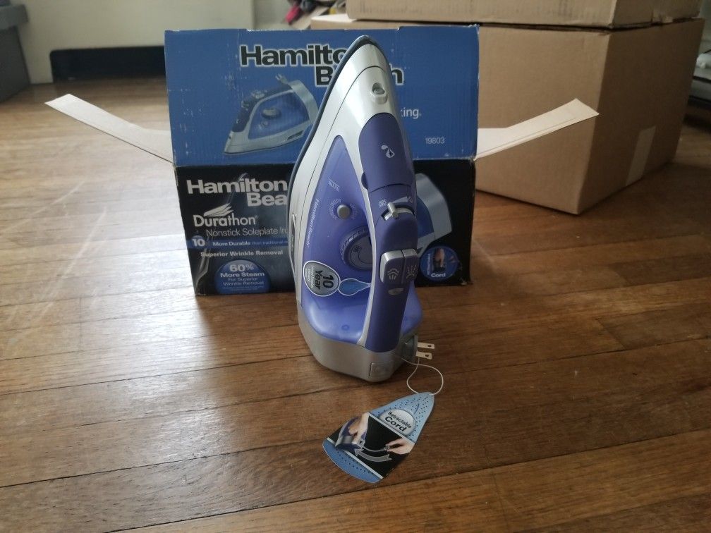 Retractable cable and nonstick iron.