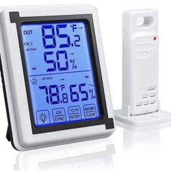 AUING Indoor Outdoor Thermometer Wireless Temperature and Humidity Monitor with Touchscreen and Waterproof Outdoor Temperature Monitor, 200ft/60m Rang