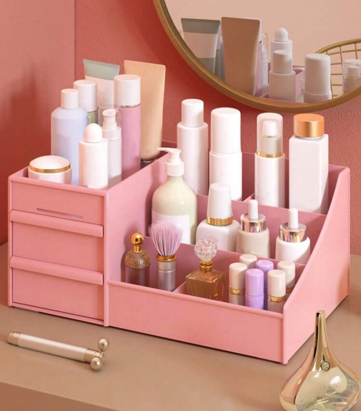1pc Drawer Organizer Box For Files, Stationeries, Makeups, Lipsticks, Brushes, Lotions, Eye Shadows, Nail Polishes And Jewelries, For Desk, Bathroom,