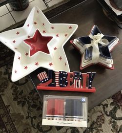 4th of July Patriotic Serveware - Snack Bowls, Platter, Salt & Pepper Shakers, Decor 
