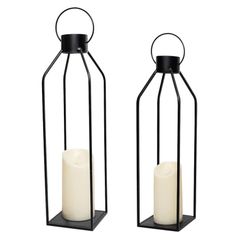 HPC Decor 22'' 19'' Lanterns Decorative w/ Flickering Timer Candles- Large Tall Black Metal Candle Lanterns Set of 2- Modern Farmhouse Decor for Indoo