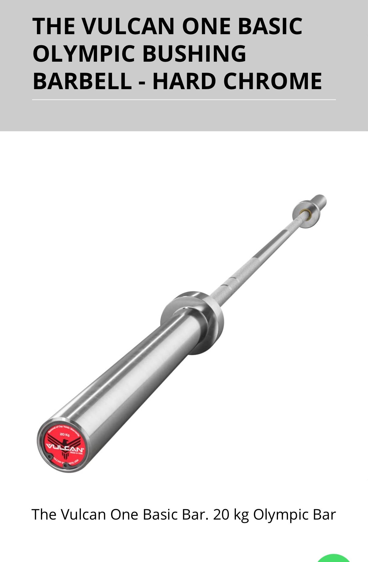 The Vulcan One Olympic Bushing Barbell - Hard Chrome