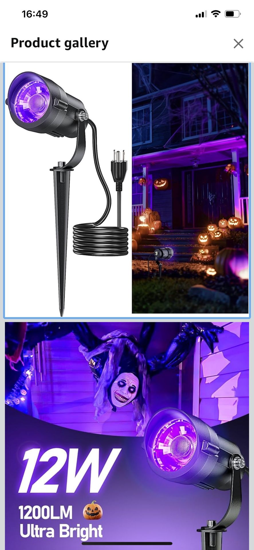 Halloween Black Light Spotlight Outdoor 12W IP65 Waterproof LED Spot Lights Landscape Lighting with 4.9ft US Plug for Glow Party Body Paint Yard Garde