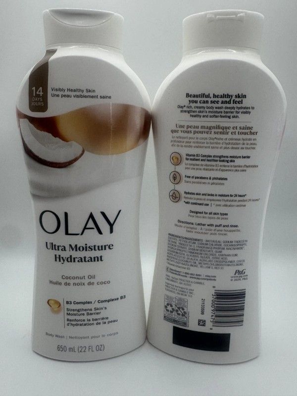 OLAY Ultra Moisture Hydratant Coconut Oil Body Wash, 22 fl oz 2 Pack