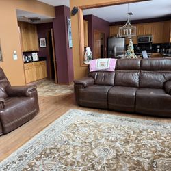 Italian Leather 92 Inch Dual Recliner With headrests& 46” Chair Included