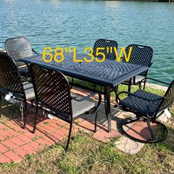 Metal Aluminum Patio Furniture Set Outside Outdoor Dining Table And 6 Chairs With Cushions 