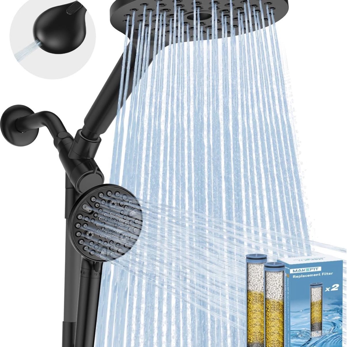 MakeFit Dual Filtered Rain Shower Head Combo, High Pressure Handheld ...