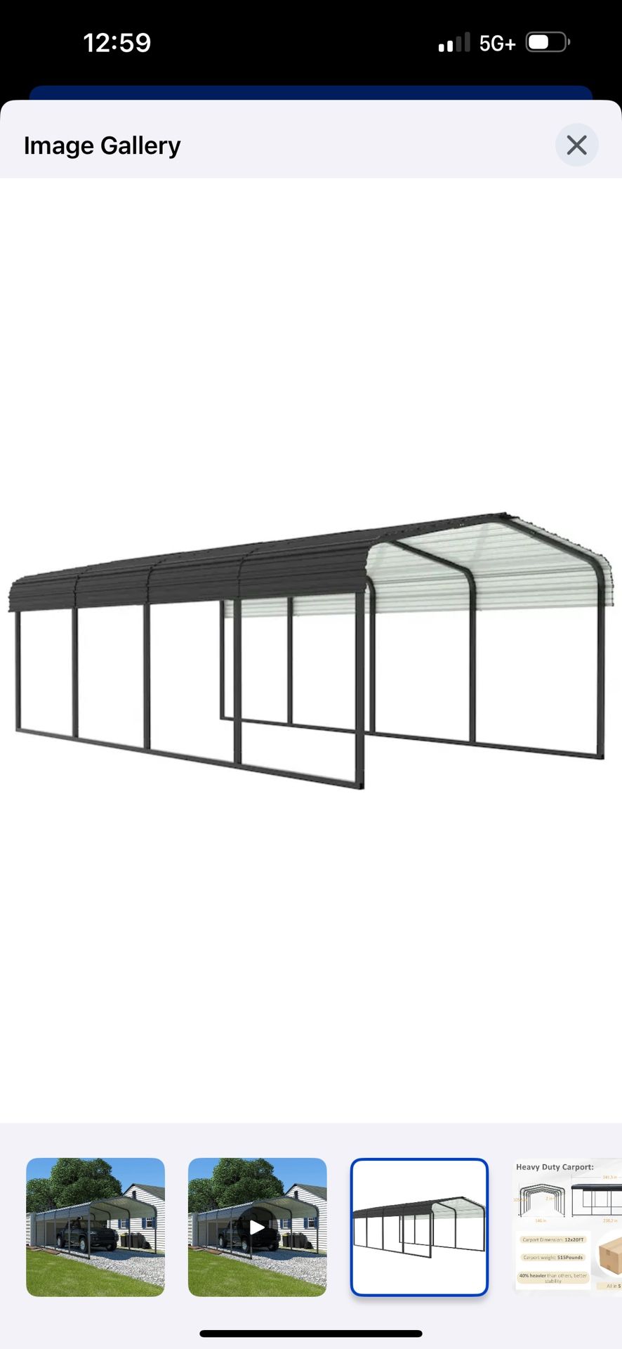 VEIKOUS 12-ft W x 20-ft L x 7.8-ft H Gray Metal Carport with Metal Roof