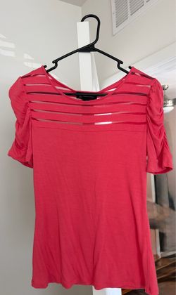INC International Concepts Coral Sheer Stripe Short Sleeve Top – Women’s Size -Size Small