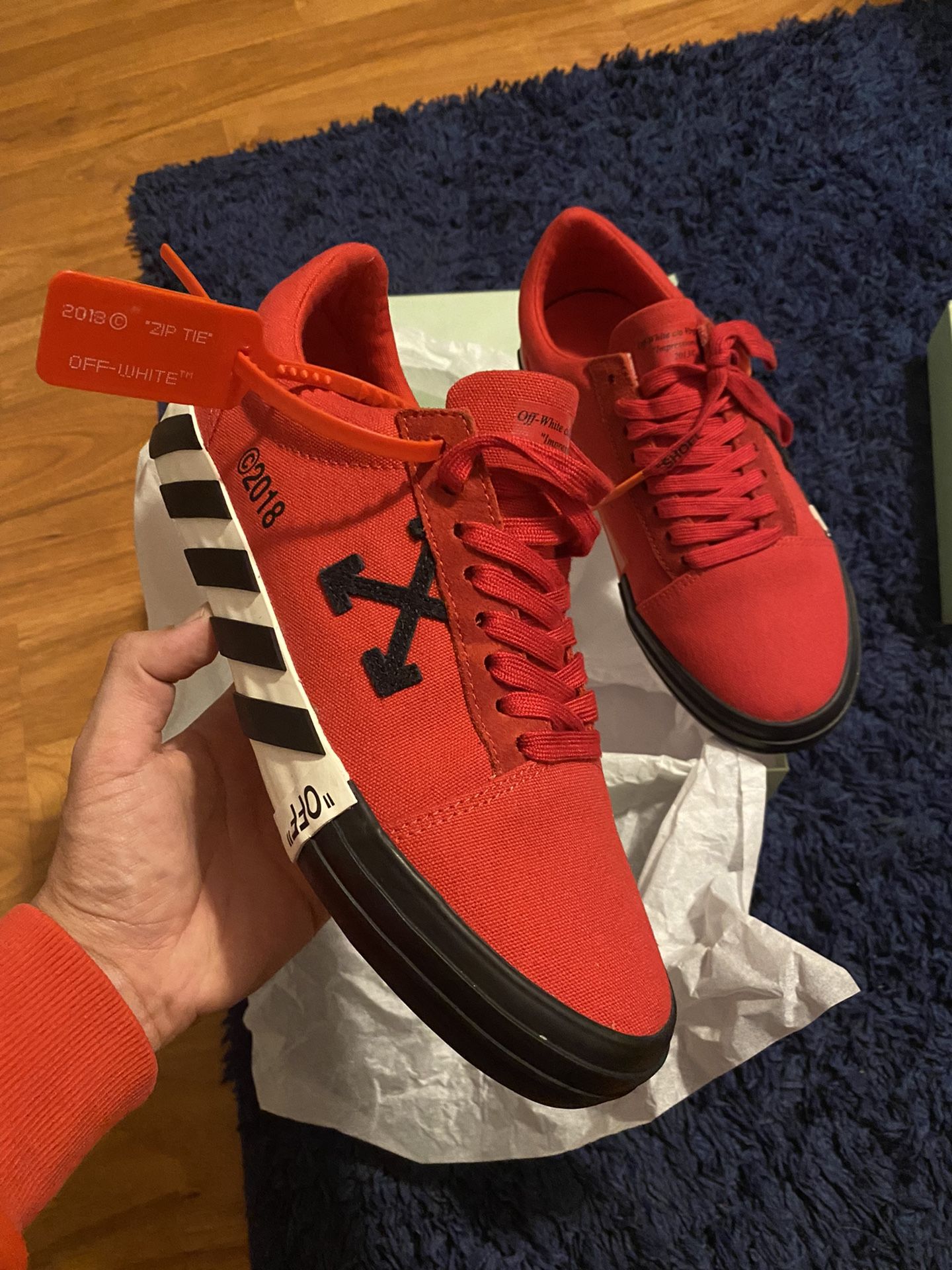Off White Red Vulcanized Sneakers