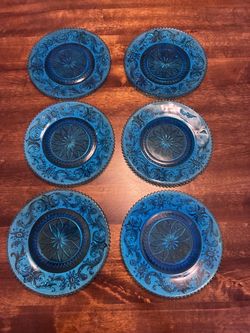 Set of 6 vintage colonial blue sandwich plates -