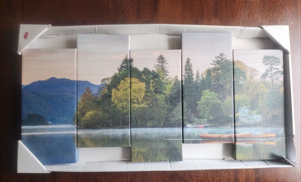 Canvas Wall Art 24" X 10" Lake and row boat