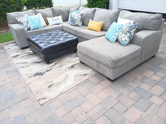 Grey U Shaped Sectional and Ottoman