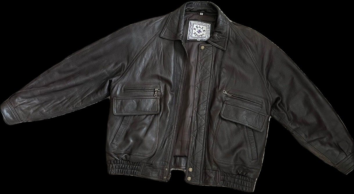 Large Men's Brown Leather Bomber Jacket